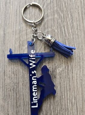 Lineman's Wife Blue Acrylic Keychain with Tassel